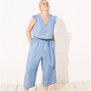 LOFT Plus Chambray Jumpsuit Flutter Sleeve Cutout
